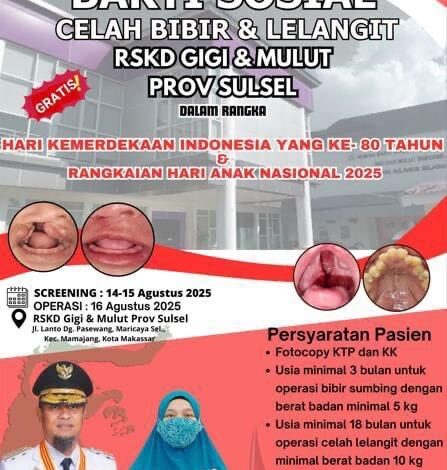 Peduli Anak Indonesia, Pemprov Sulsel dan RSKD Gelar Operasi Celah Bibir Lelangit Gratis Tanpa BPJS