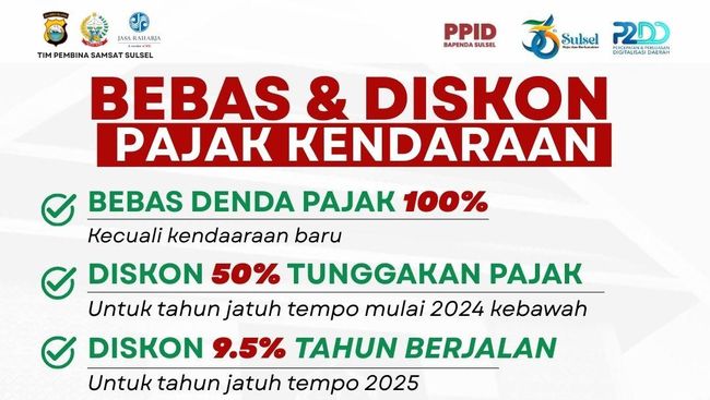 Pemprov Sulsel Gelar Pemutihan Denda dan Diskon Pajak Kendaraan Hingga 50%